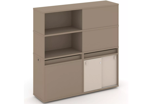 Тумба двойная с надставкой высокой (набор №21, вариант 1), цвет латте + капучино