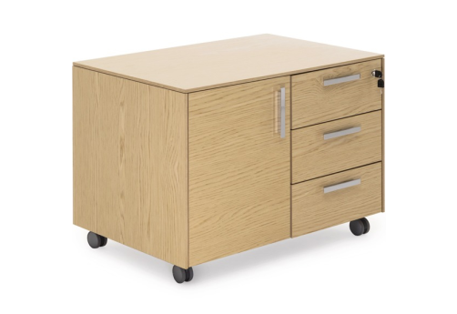 Тумба 3 ящика и 1 дверь, цвет светлый дуб + хром