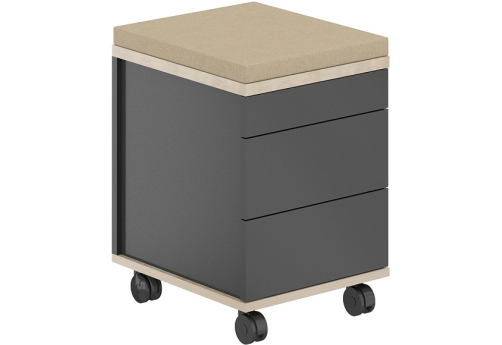 Тумба мобильная 2 ящика + 1 ящик-лоток с подушкой Фламинго, цвет антрацит + акация + бежевый