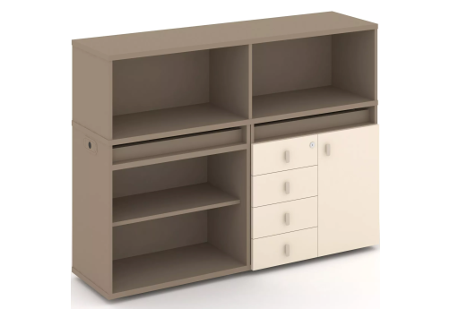 Тумба двойная с надставкой низкой (набор №7, вариант 1), цвет латте + сатин