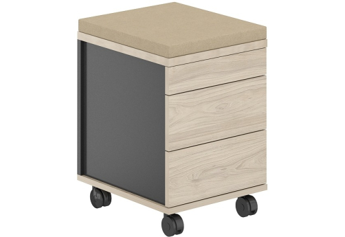 Тумба мобильная 2 ящика + 1 ящик-лоток с подушкой Фламинго, цвет антрацит + акация + бежевый