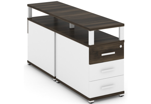 Тумба двухсторонняя приставная 3 ящика с надставкой Динен, цвет дуб мали-белый