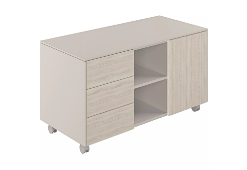 Тумба мобильная 3-секционная, цвет ясень + серый камень