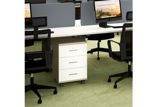 Тумба мобильная с 3 ящиками и замком Индиго Вуд, цвет дуб светлый + белый