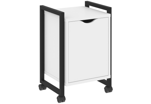 Тумба мобильная с распашным фасадом Европа, цвет белый бриллиант + черный