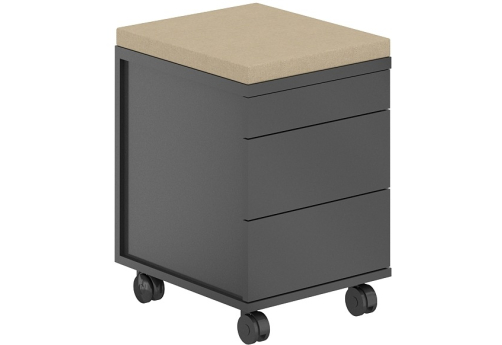 Тумба мобильная 2 ящика + 1 ящик-лоток метабокс с подушкой Фламинго, цвет антрацит + бежевый