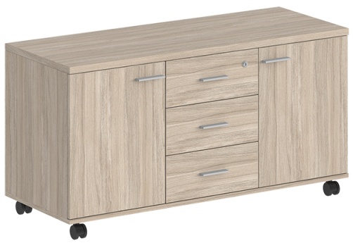 Тумба сервисная с 3 ящиками с замком и 2 фасадами Индиго Вуд, цвет дуб светлый