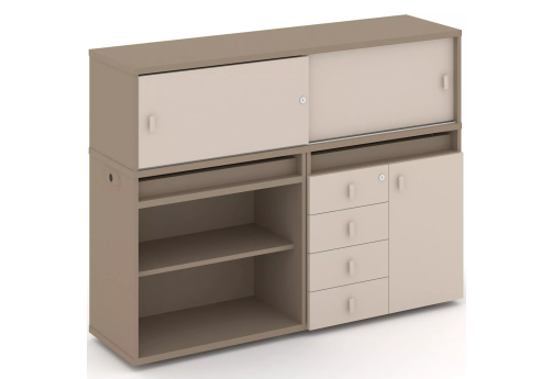 Тумба двойная с надставкой низкой (набор №8, вариант 1), цвет латте + капучино