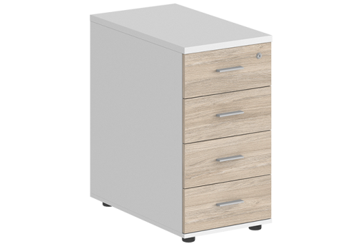 Тумба приставная с 4 ящиками с замком без топа Индиго Вуд, цвет белый + дуб светлый