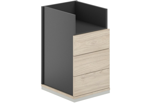 Тумба приставная 3 ящика с нишей с замком Фламинго, цвет антрацит + акация