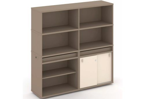 Тумба двойная с надставкой высокой (набор №13, вариант 1), цвет латте + сатин