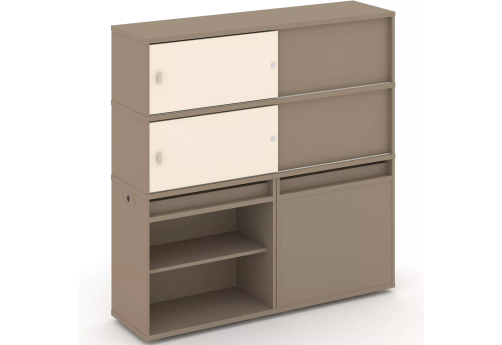 Тумба двойная с надставкой высокой (набор №23, вариант 2), цвет латте + сатин