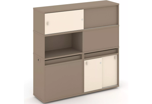 Тумба двойная с надставкой высокой (набор №33, вариант 1), цвет латте + сатин