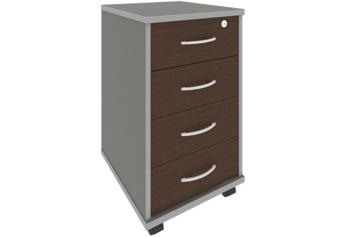 Тумба подкатная 4 ящика, цвет венге + металлик