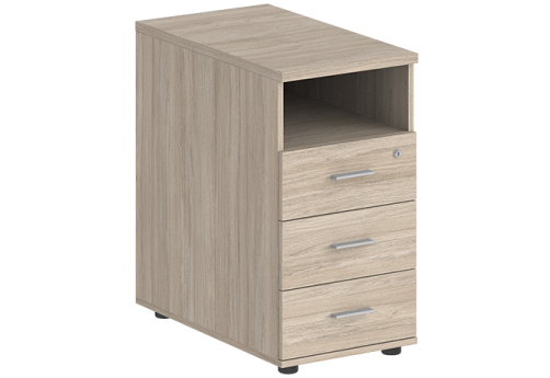 Тумба приставная с 3 ящиками и нишей с замком без топа Индиго Вуд, цвет дуб светлый