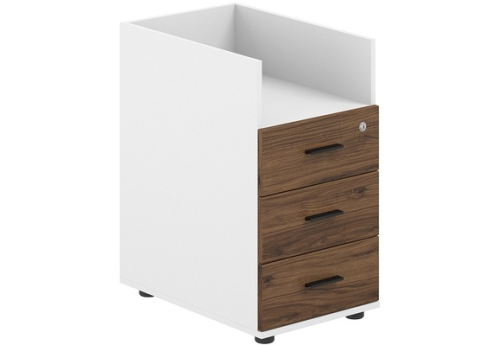 Тумба приставная с 3 ящиками (метабоксы) и нишей (без топа) Индиго Вуд, цвет дуб модена + белый