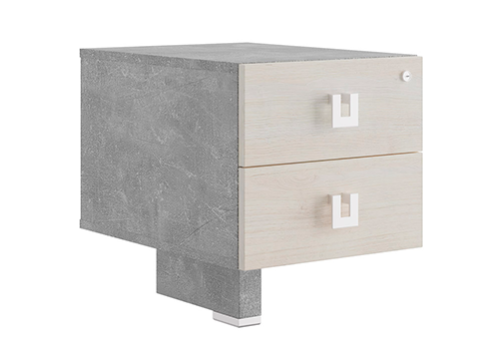 Тумба приставная с 2 ящиками Челси, цвет дуб шамони светлый + бетон светлый