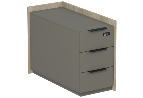 Тумба опорная угловая с ящиками (метабокс) и кодовым замком Венди, цвет светлый дуб + терра