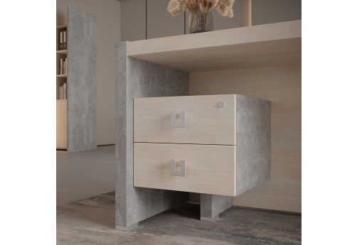 Тумба приставная с 2 ящиками Челси, цвет дуб шамони светлый + бетон светлый