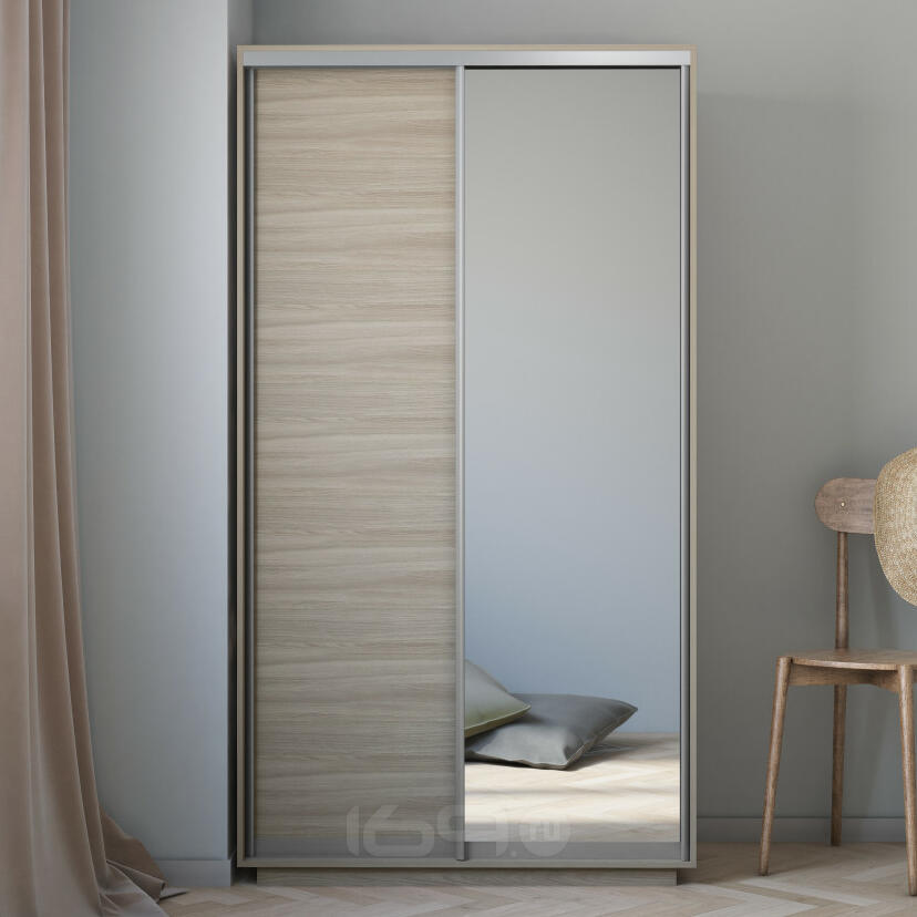 Шкаф-купе 1200x600x2200 Экспресс Ясень шимо светлый зеркало, ЛДСП