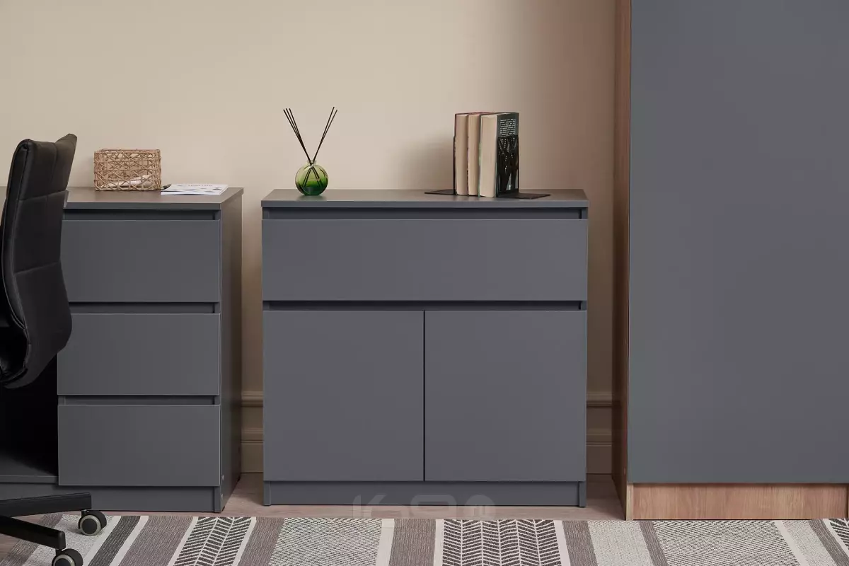 Челси Комод 800 (1 ящик 2 двери) (Графит, графит)