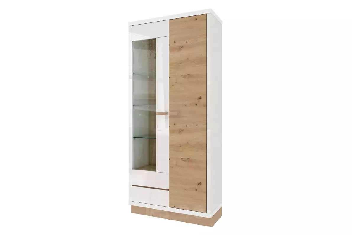 Шкаф 900x393x2024 Балтимор Белый, Дуб дикий/белый ЛДСП, стекло