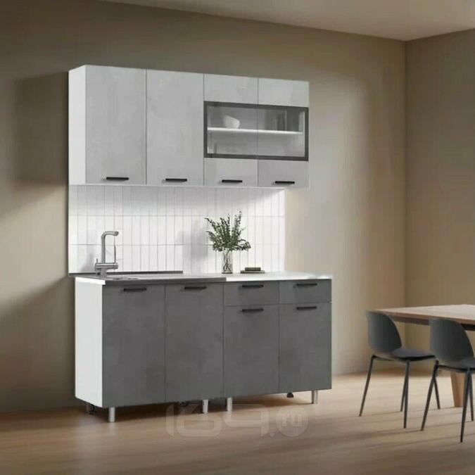 Кухонный гарнитур Рио Бетон светлый, Бетон темный/Белый 2140x1600x600 (Антарес)