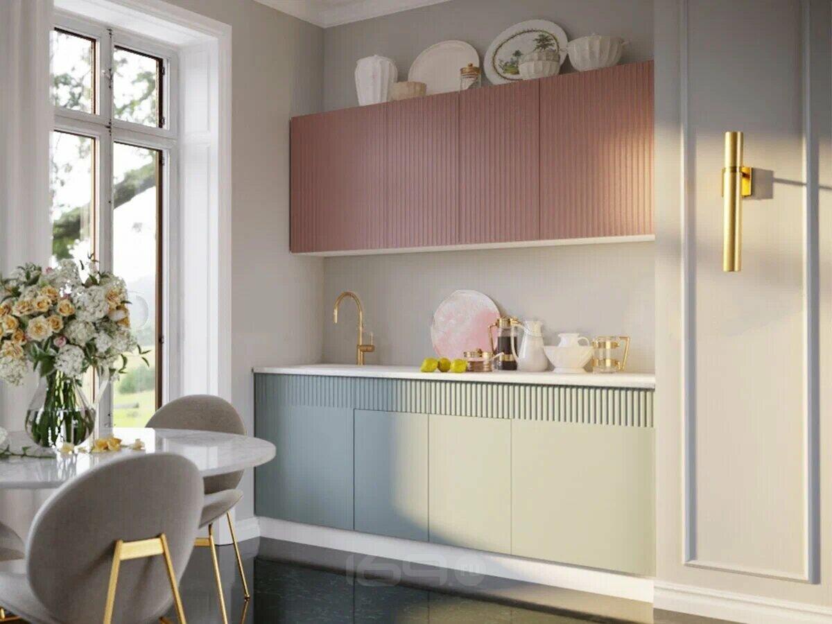Кухонный гарнитур Оливия Шарли Pink, Шарли Бриз/Белый 2000x2000x600 (Антарес)