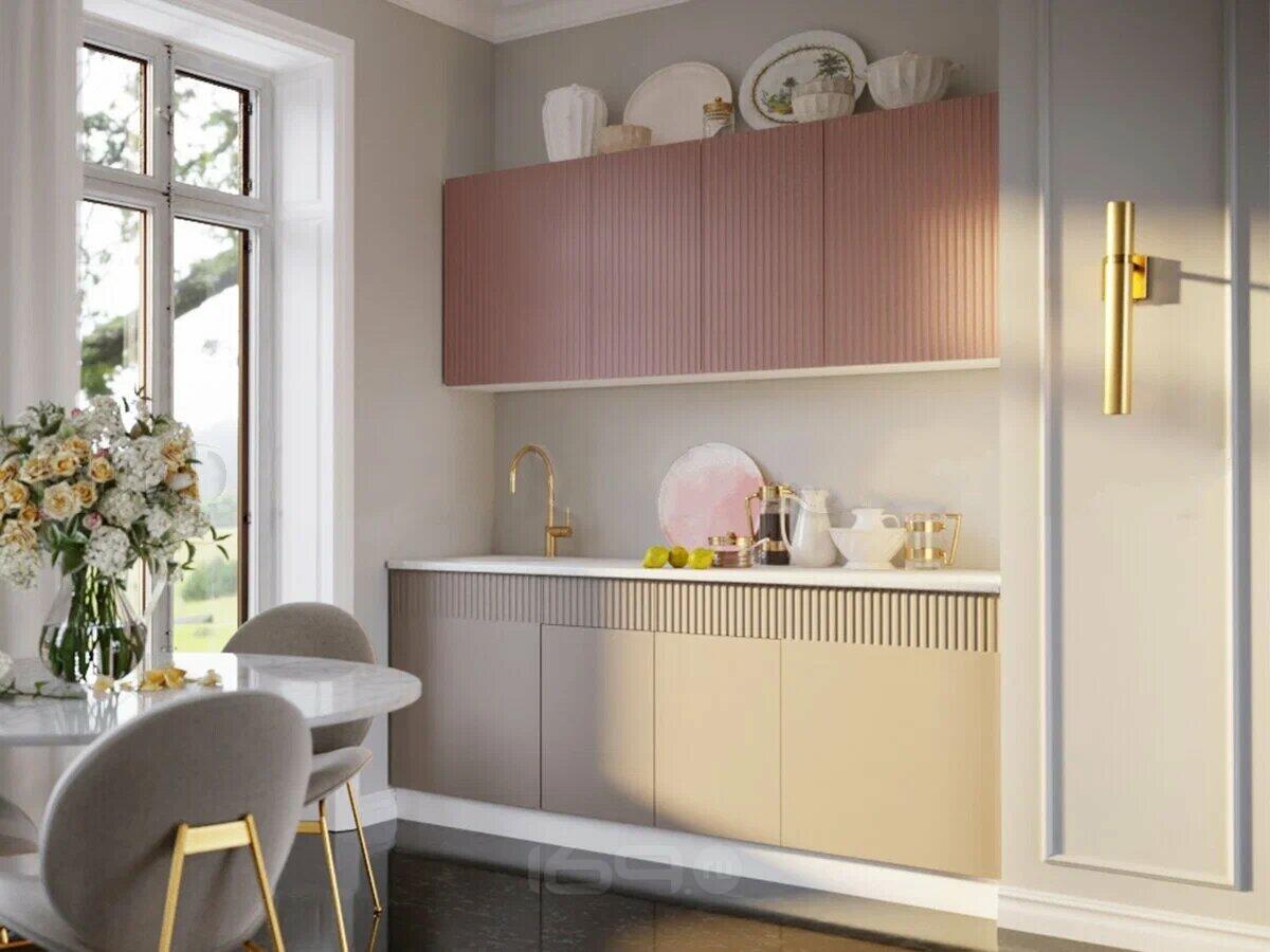 Кухонный гарнитур Оливия Шарли Pink, Шарли Мокко/Белый 2000x2000x600 (Антарес)