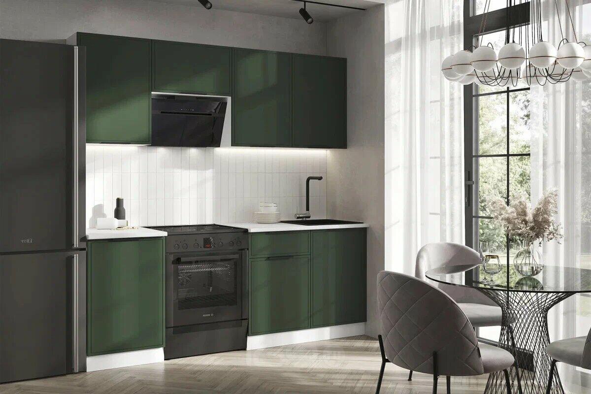 Кухонный гарнитур Николь Холст темно-зеленый/Белый 2150x2100x600 (Антарес)