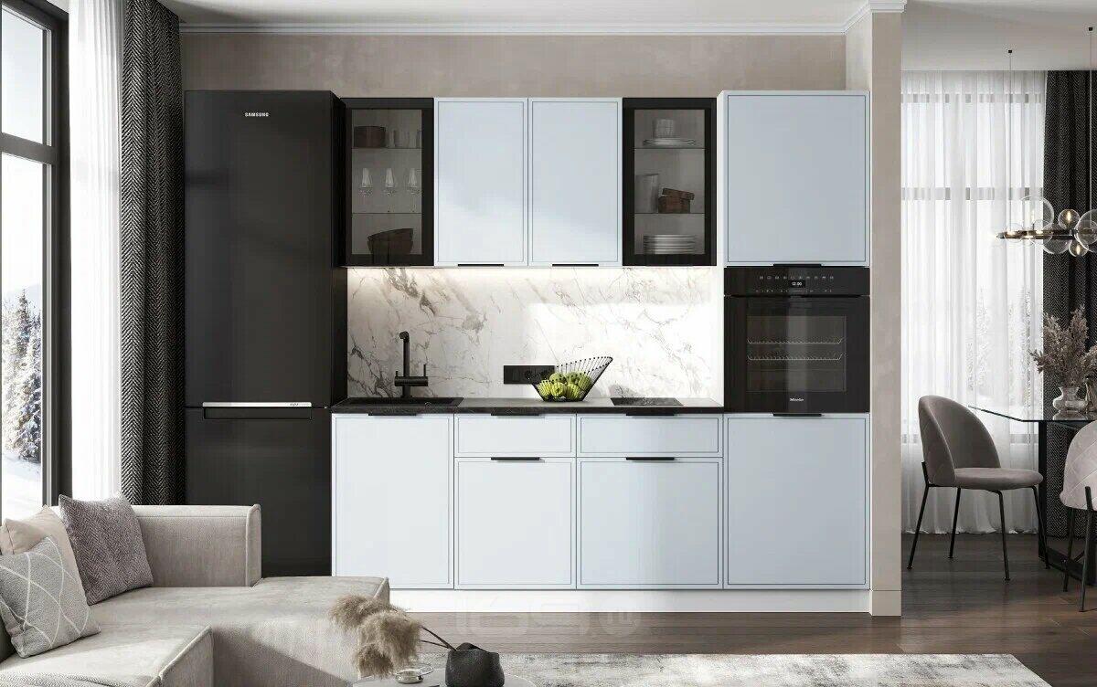 Кухонный гарнитур Николь Браш Деним Блю/Белый 2140x2200x600 (Кастилло темный)