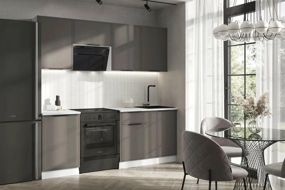 Кухонный гарнитур Николь Холст вулканический/Белый 2150x2100x600 (Антарес)