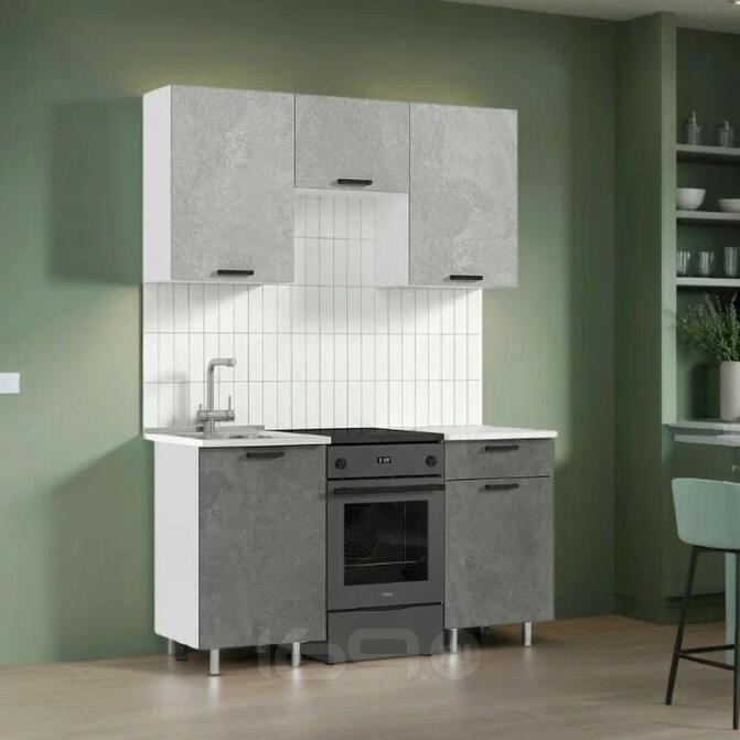 Кухонный гарнитур Рио Бетон светлый, Бетон темный/Белый 2140x1500x600 (Антарес)
