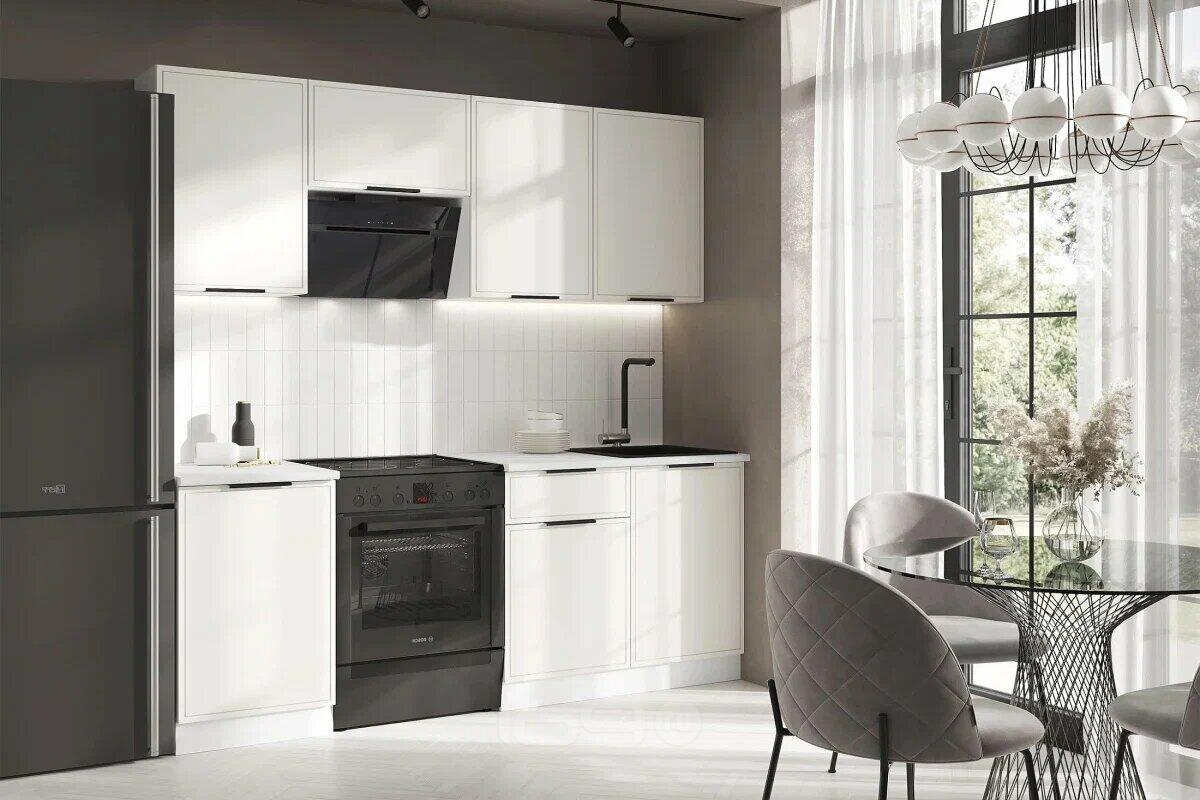 Кухонный гарнитур Николь Холст белый/Белый 2150x2100x600 (Антарес)