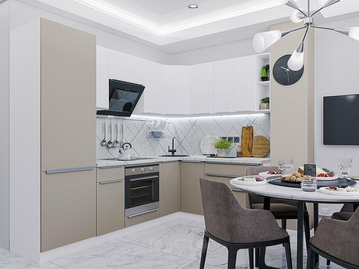 Модульный кухонный гарнитур Фьюжн-04 Silky Grey, Silky White/Белый 2140x2500/1800x600
