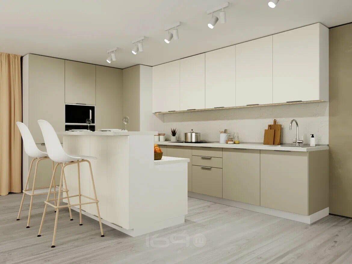 Модульный кухонный гарнитур Фьюжн Silky Grey, Silky White/Белый 2330x4400/2400x600