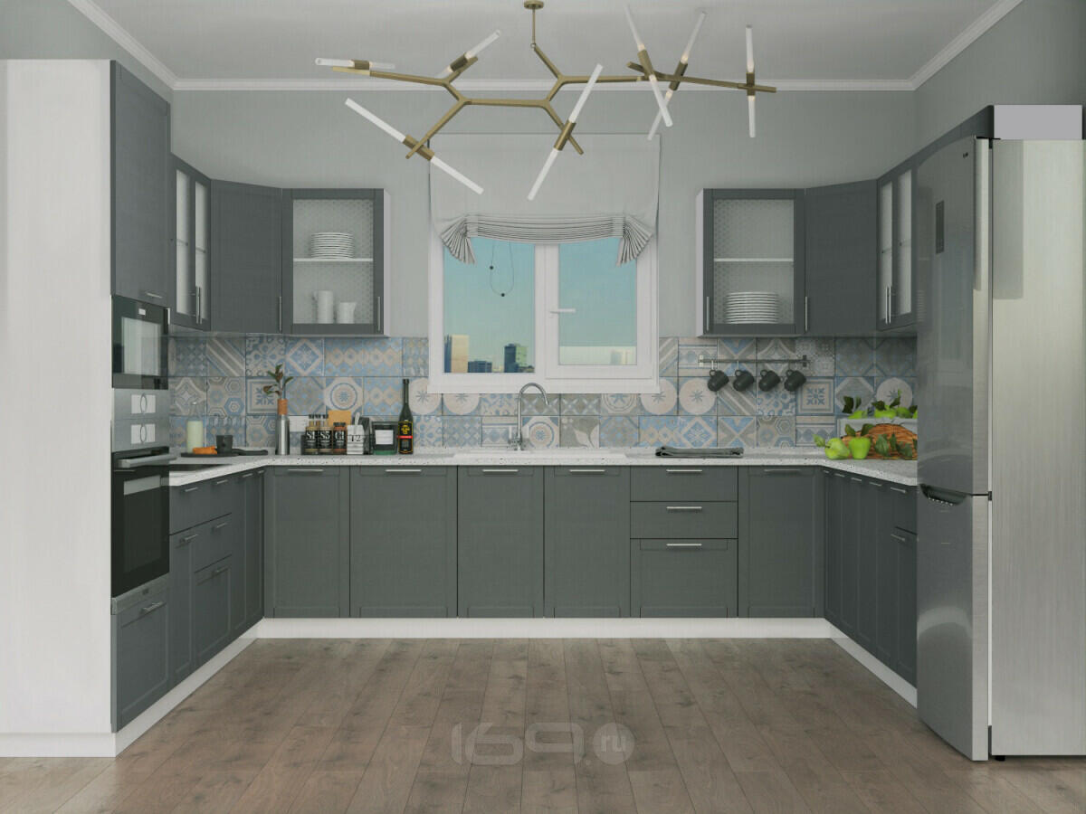 Модульный кухонный гарнитур Сканди-09 Graphite Softwood/Белый | 270/378 см