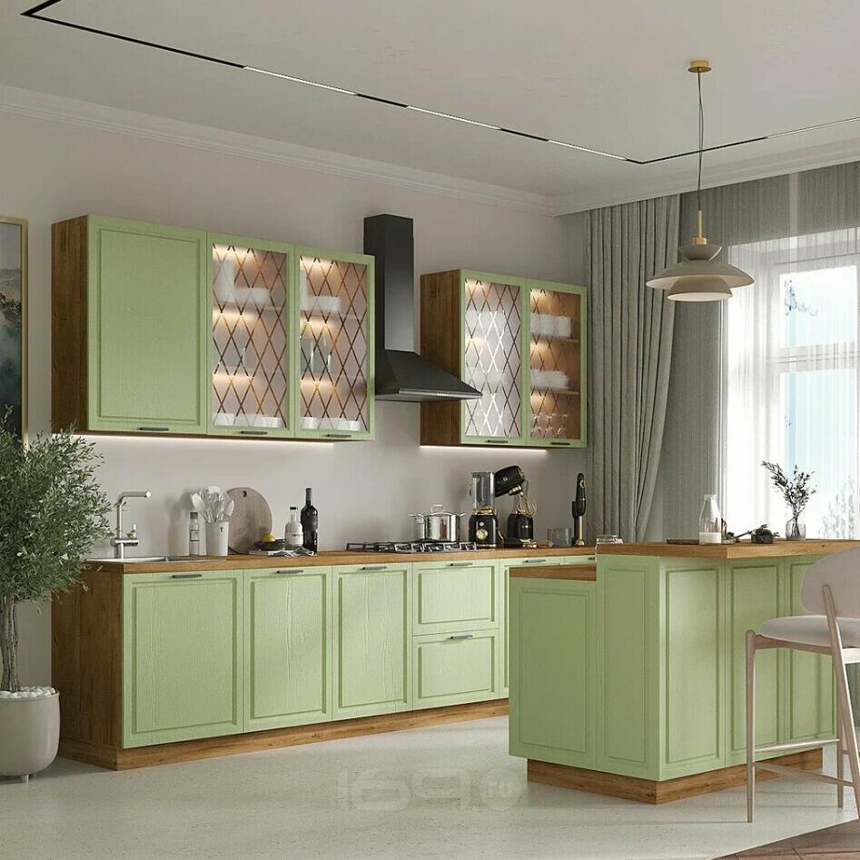 Модульный кухонный гарнитур Ницца Дуб оливковый/Дуб Вотан 2130x3400/1800x600
