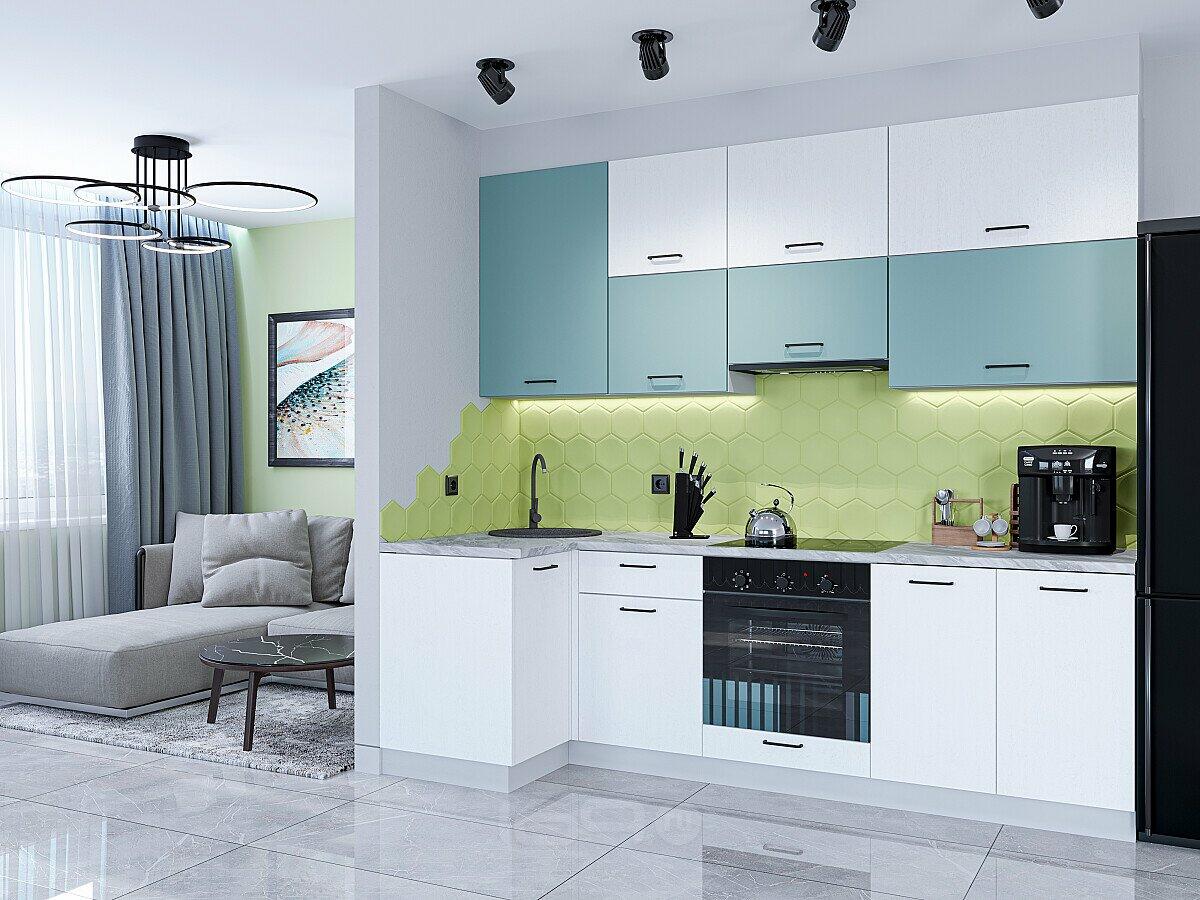 Модульный кухонный гарнитур Флэт-04 Grey-green In 2S, White In 2S/Белый 2340x1000/2500x600