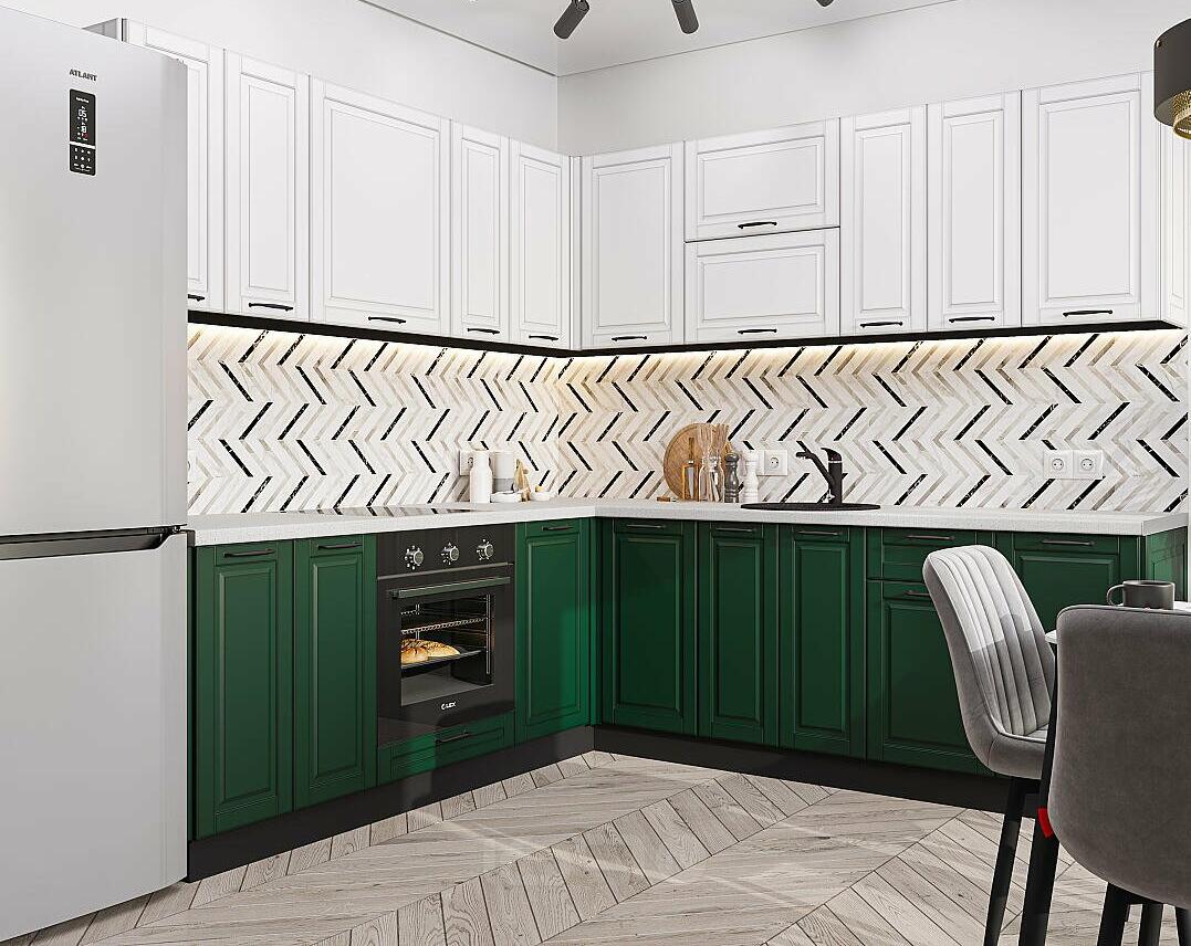 Модульный кухонный гарнитур Дублин-02 Special Green, Special White/Graphite 2140x2200/2400x600