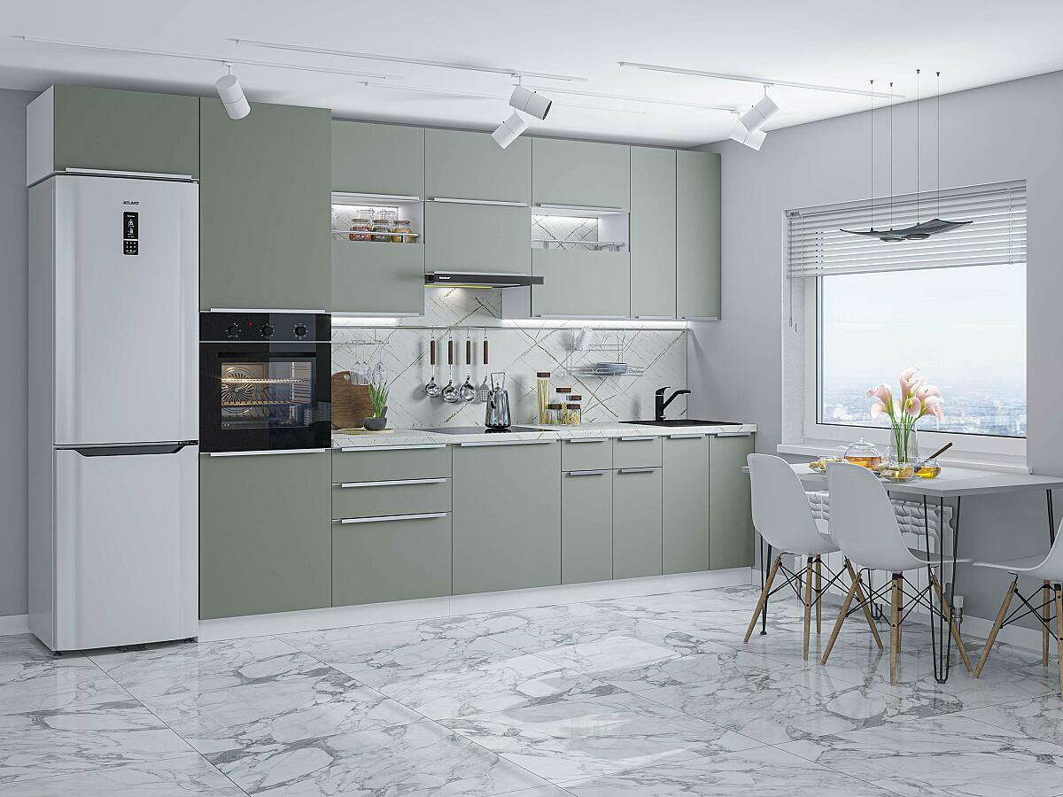 Модульный кухонный гарнитур Фьюжн-01 Silky Mint/Белый 2340x3600x600