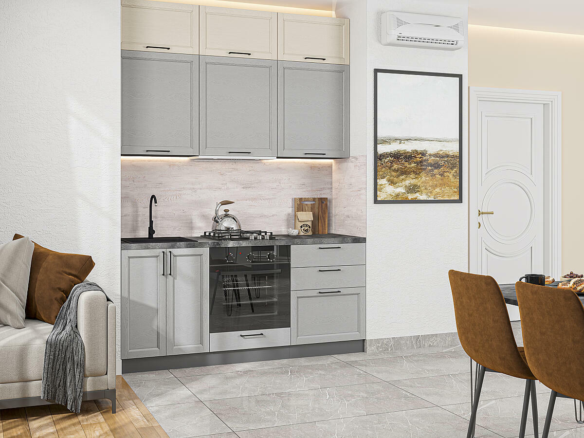 Модульный кухонный гарнитур Cream Silkwood, Grey Silkwood/Graphite 2500x1800x600