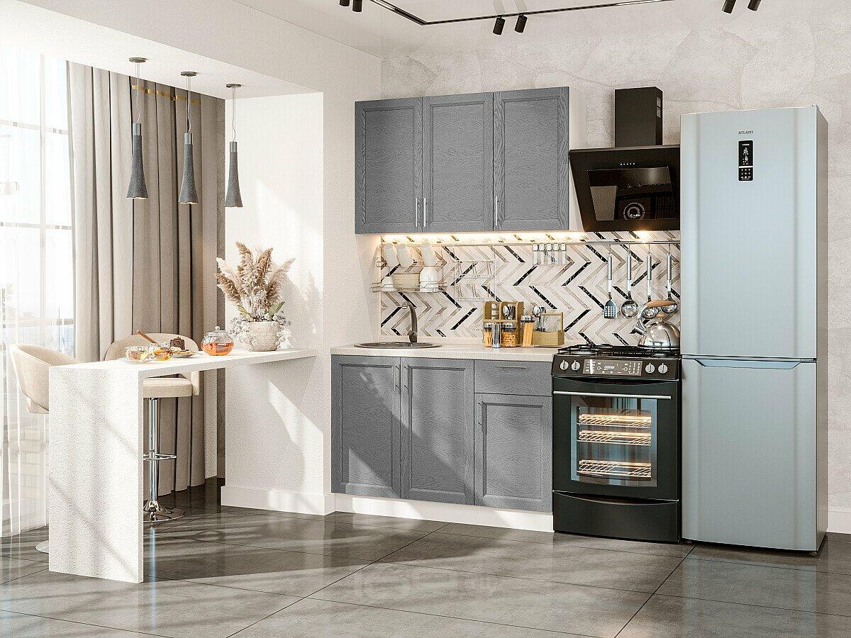 Модульный кухонный гарнитур Сканди-05 Grey Softwood/Белый 2140x1200x600
