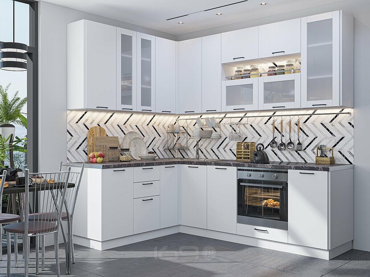 Модульный кухонный гарнитур Флэт White In 2S/Белый 2340x1700/2400x600