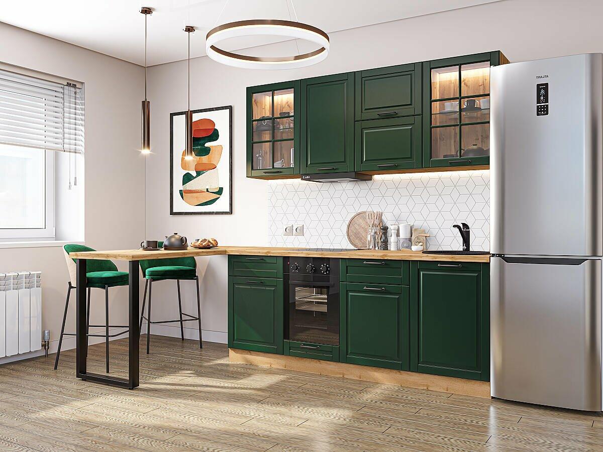 Модульный кухонный гарнитур Дублин-03 Special Green/Дуб Вотан 2140x1950x600