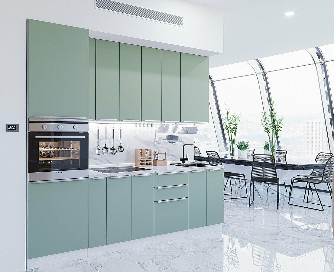Модульный кухонный гарнитур Фьюжн-03 Silky Mint/Белый 2340x2600x600