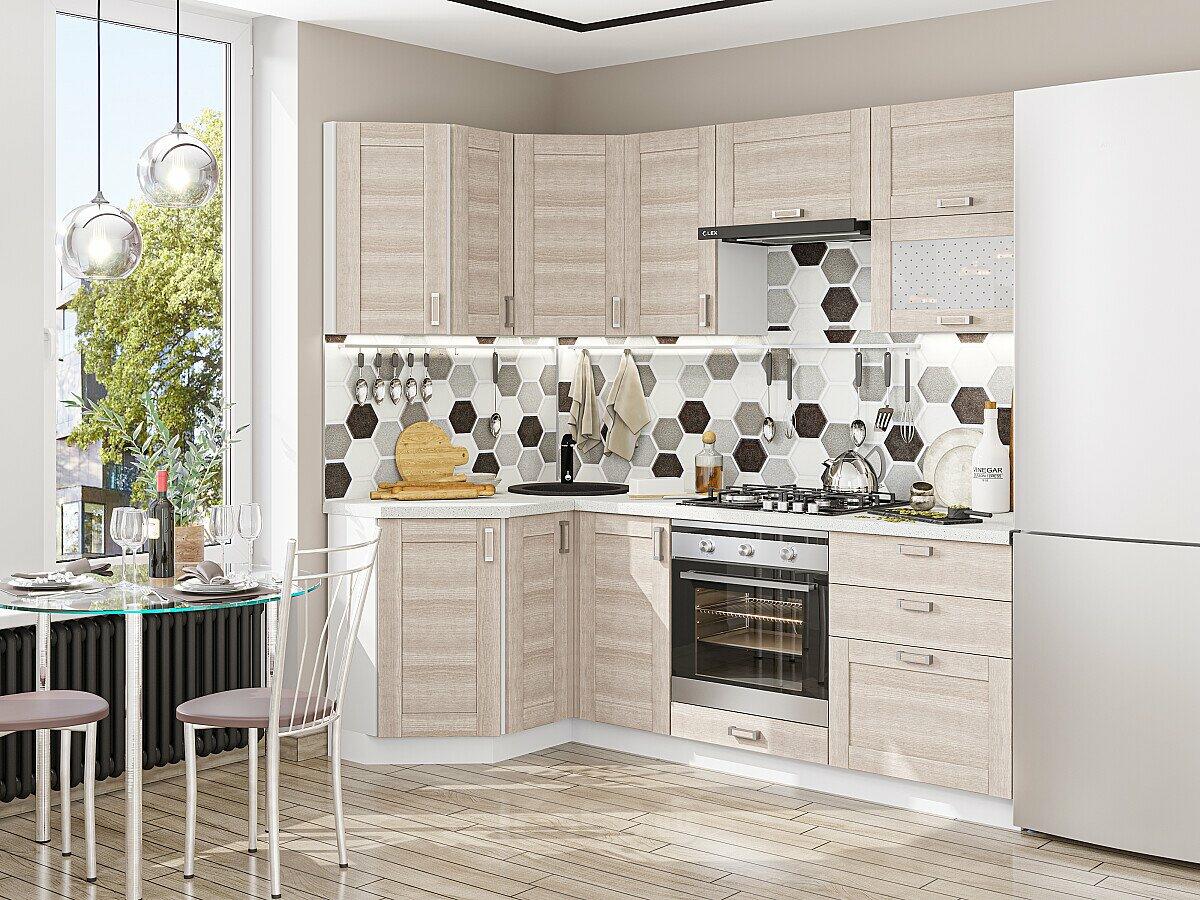 Модульный кухонный гарнитур Лофт-03 Cappuccino Veralinga/Белый 2140x2200x600