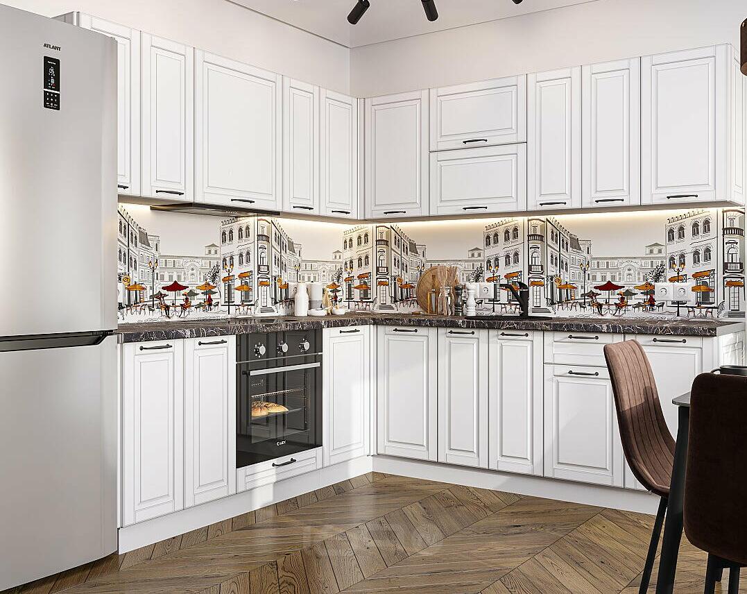 Модульный кухонный гарнитур Дублин-02 Special White/Белый 2140x2200/2400x600