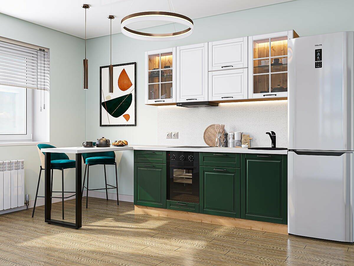 Модульный кухонный гарнитур Дублин-03 Special White, Special Green/Дуб Вотан 2140x1950x600