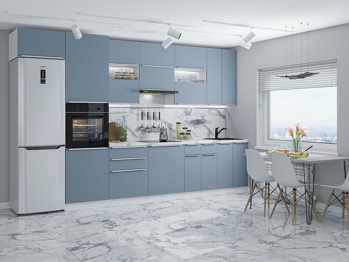 Модульный кухонный гарнитур Фьюжн-01 Silky Blue/Белый 2340x3600x600